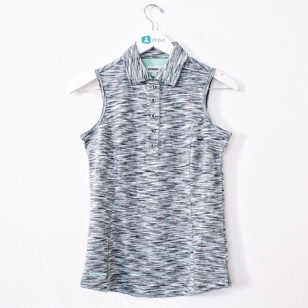 ♡ Chase 54 Blue Printed Sleeveless Golf Polo Top ♡